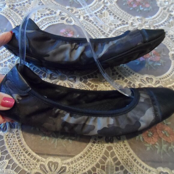 Prada Green/Black Camo Print Elastic Canvas/Leather Ballet Flats Size 7 - Picture 9 of 16